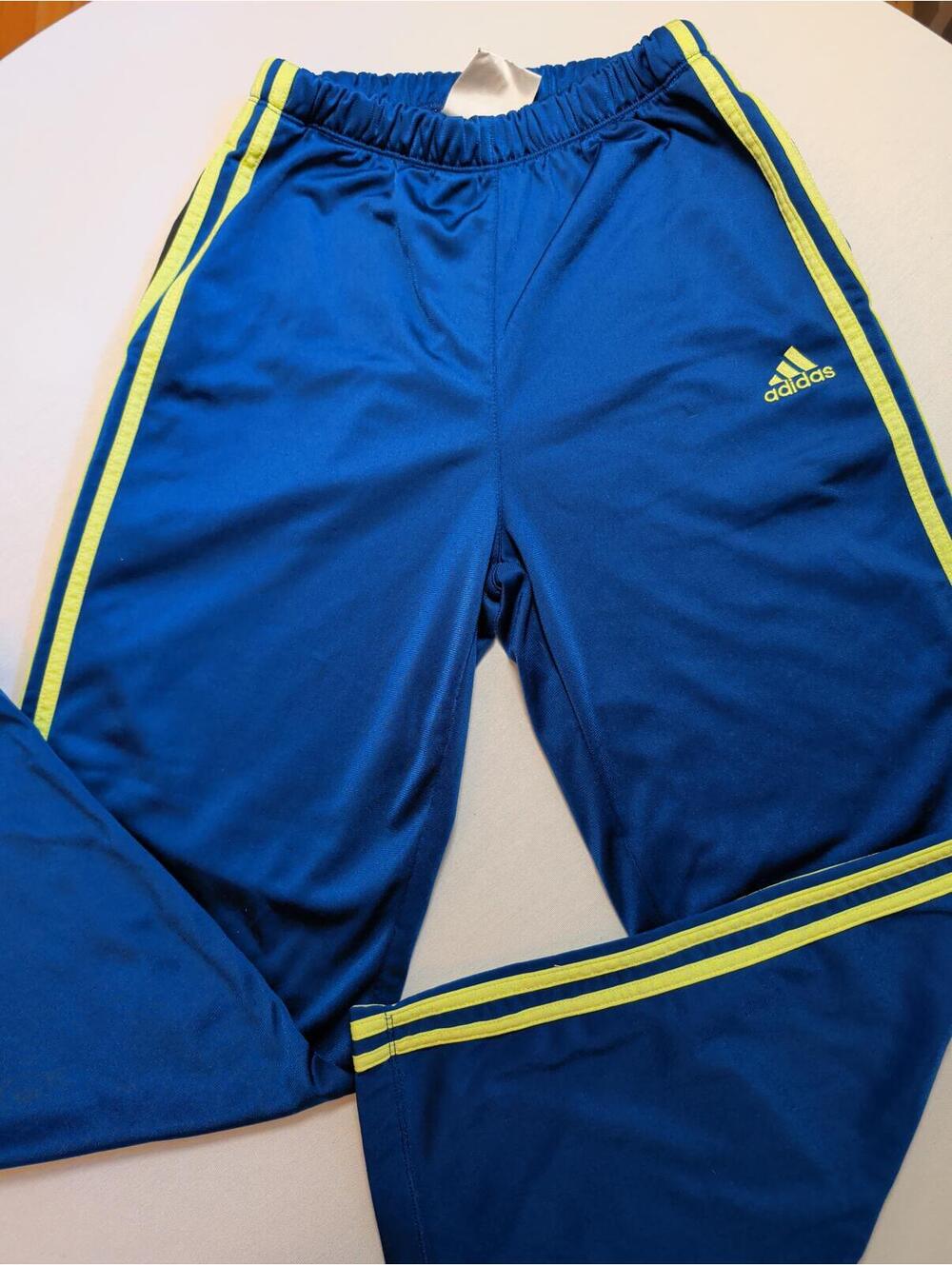 Vintage Adidas Blue Athletic Track Pants with Yellow Stripes Size S